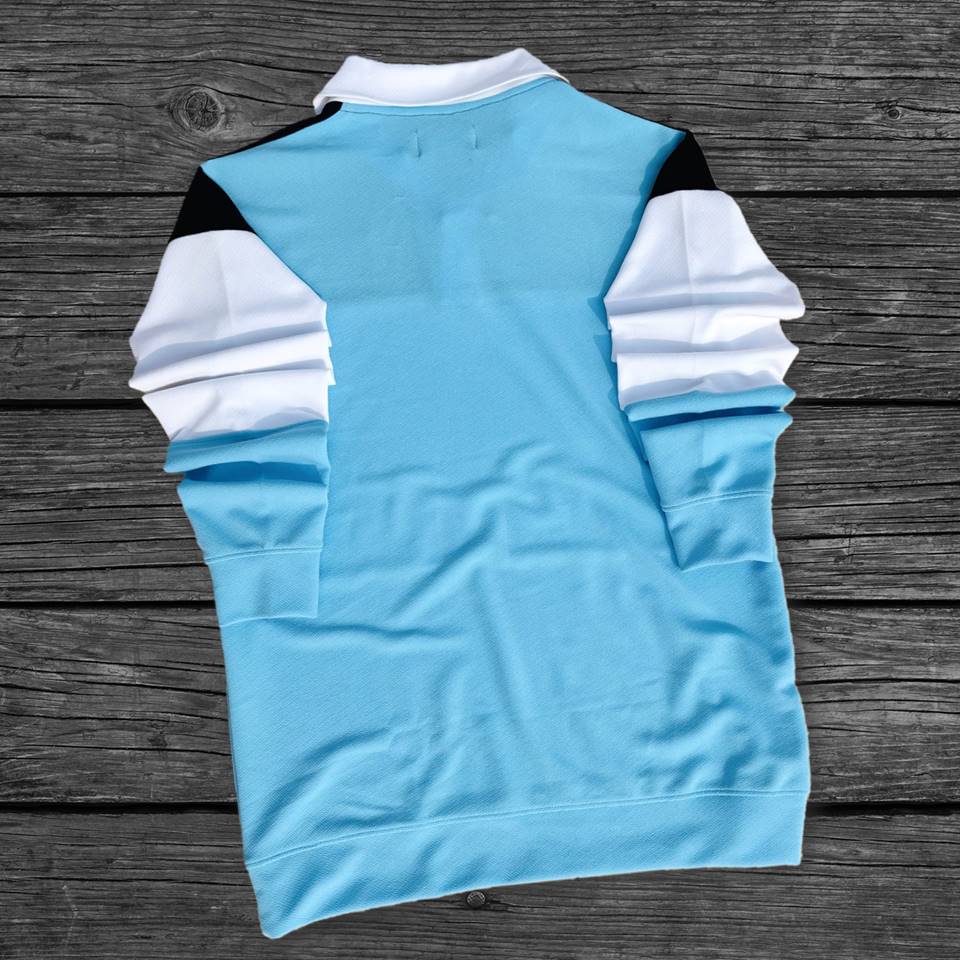 Full sleeve Collar Lycra T Shirt Sky Blue with White