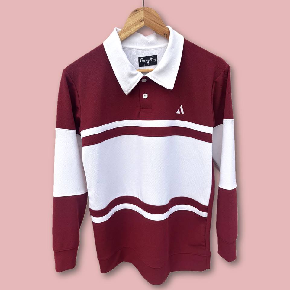 Full Sleeve Collar T-Shirt Maroon & White 2-Stripes