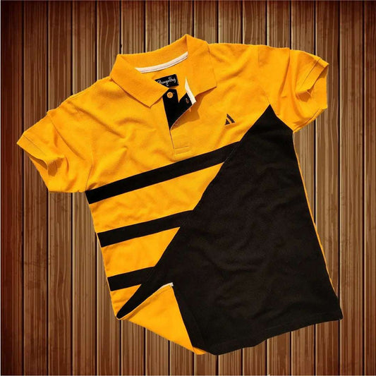 Stylish Men T-Shirt Dark Yellow & Black Premium Three Stripes Airtex