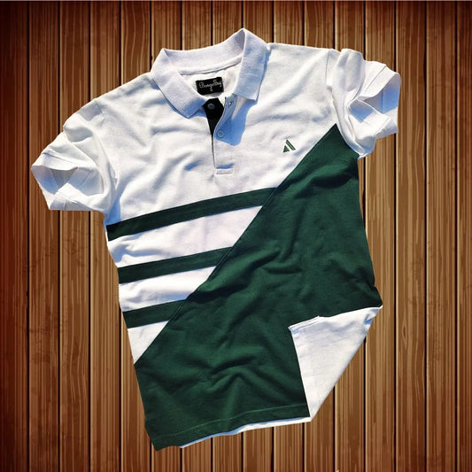 Stylish Men T-Shirt White & Pine Green Premium Airtex