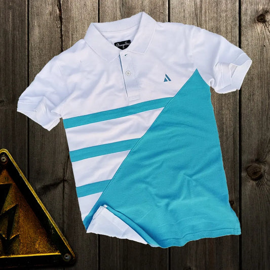 Stylish Men T-Shirt White & Sky Blue Premium New Airtex